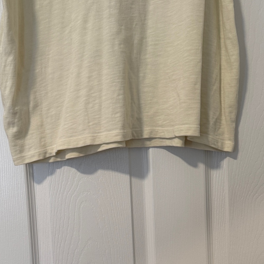 Mother Denim Cream/Butter Yellow Graphic T-Shirt with Orange Print Women Size XL - Picture 6 of 9